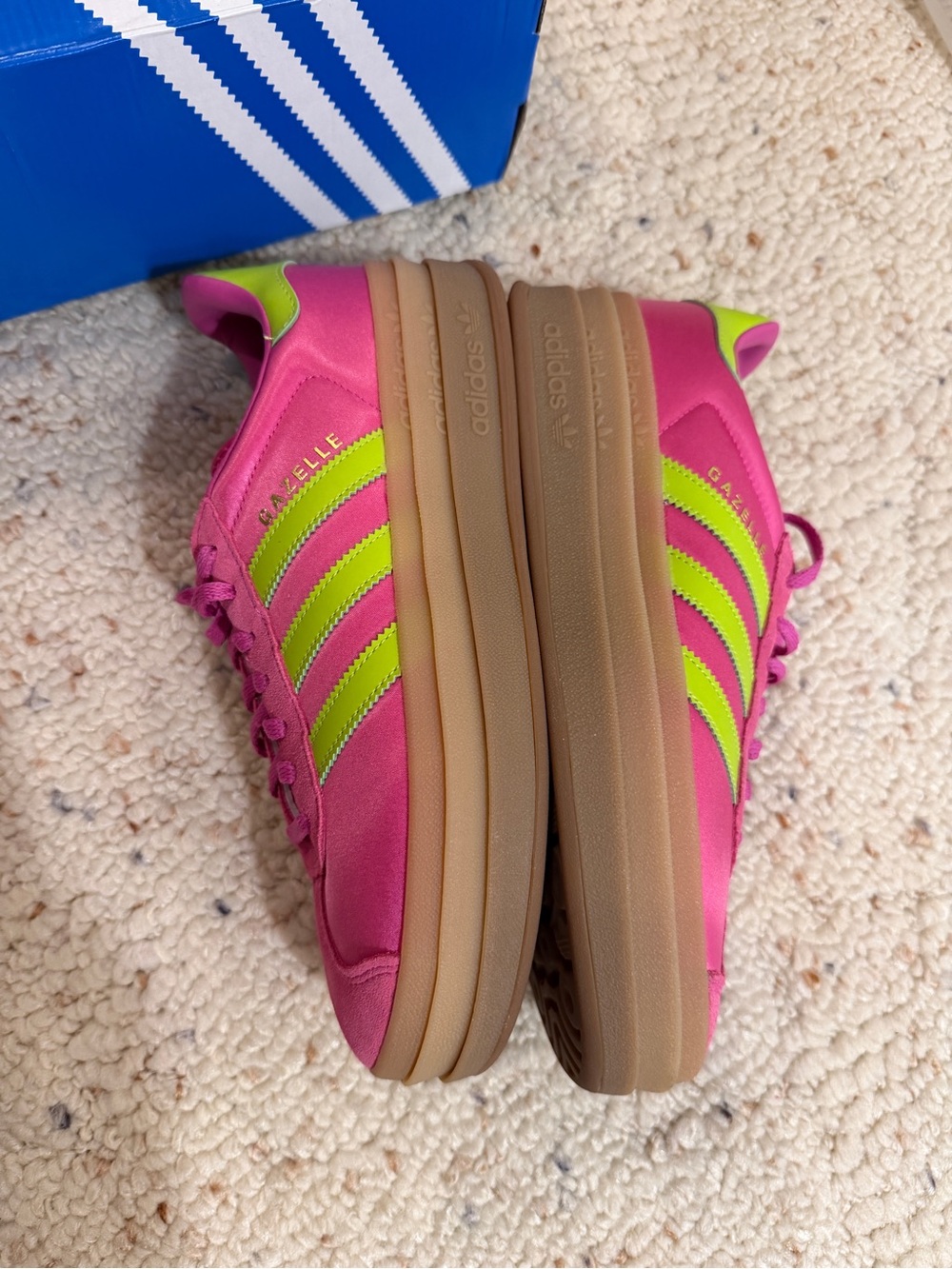 Ladies Size 9 Adidas Gazelle Bold Hot Pink & Neon Green Platform Sneakers - Picture 7 of 14